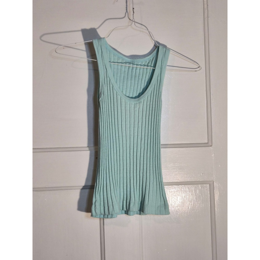 Third Generation Vintage Ribbed Tank Top Mint Green Scoop Neck Large